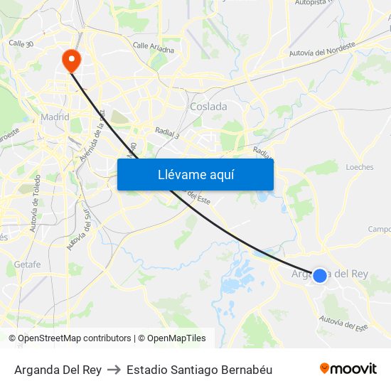 Arganda Del Rey to Estadio Santiago Bernabéu map