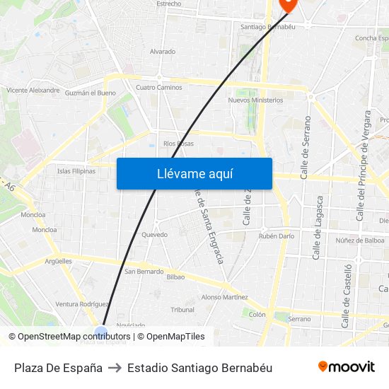 Plaza De España to Estadio Santiago Bernabéu map