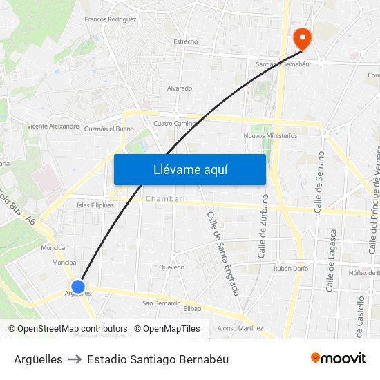 Argüelles to Estadio Santiago Bernabéu map