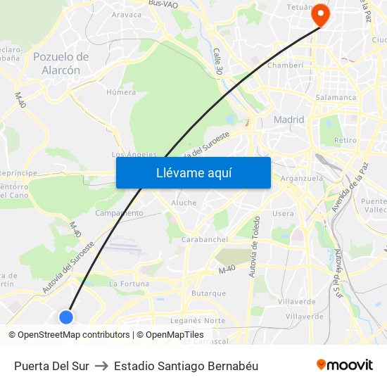 Puerta Del Sur to Estadio Santiago Bernabéu map