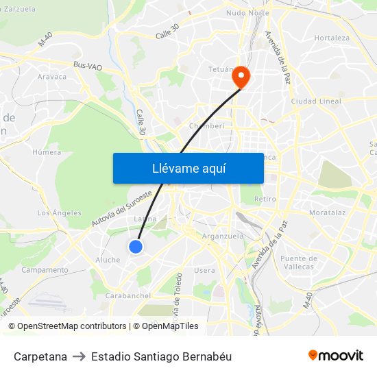 Carpetana to Estadio Santiago Bernabéu map