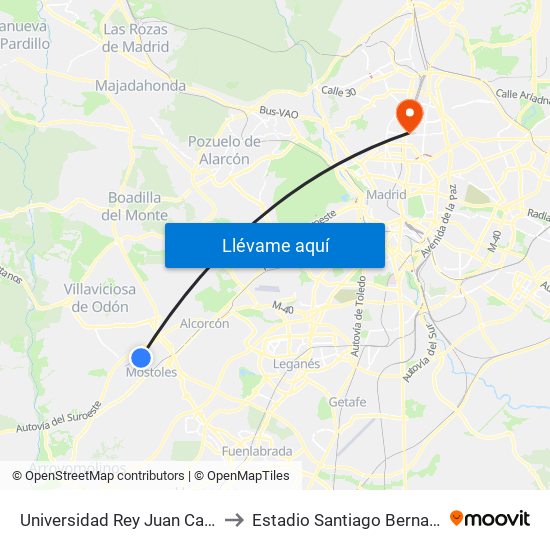 Universidad Rey Juan Carlos to Estadio Santiago Bernabéu map