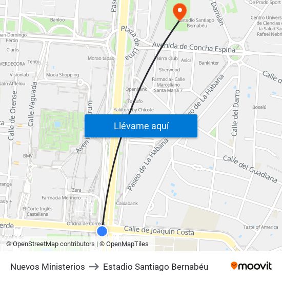 Nuevos Ministerios to Estadio Santiago Bernabéu map