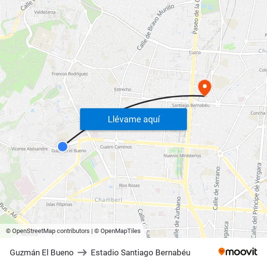 Guzmán El Bueno to Estadio Santiago Bernabéu map