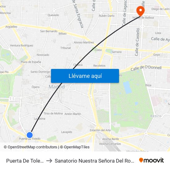 Puerta De Toledo to Sanatorio Nuestra Señora Del Rosario map