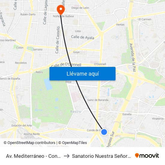 Av. Mediterráneo - Conde De Casal to Sanatorio Nuestra Señora Del Rosario map
