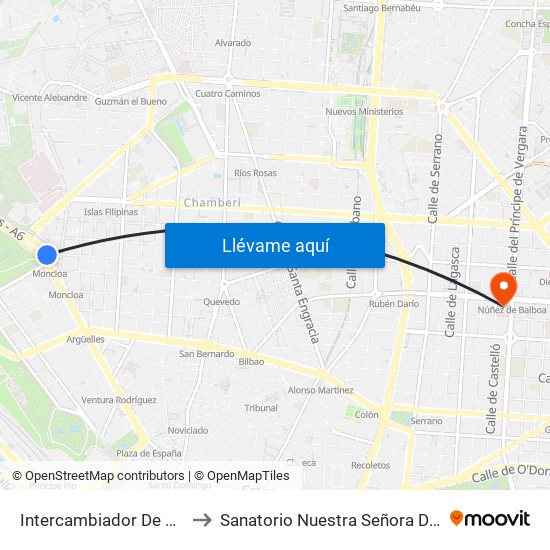 Intercambiador De Moncloa to Sanatorio Nuestra Señora Del Rosario map