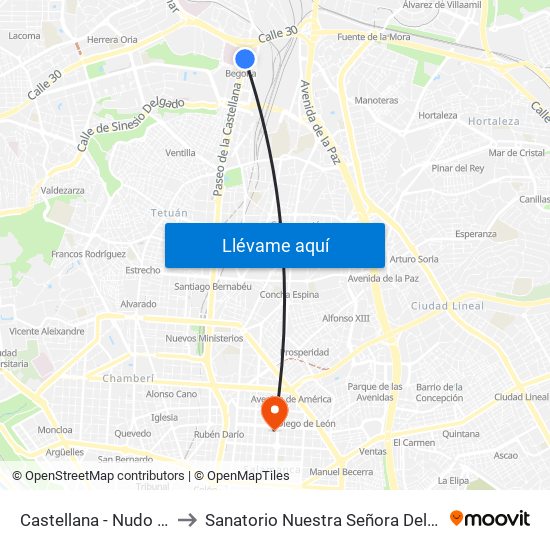 Castellana - Nudo Norte to Sanatorio Nuestra Señora Del Rosario map