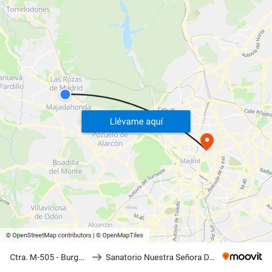 Ctra. M-505 - Burgocentro to Sanatorio Nuestra Señora Del Rosario map