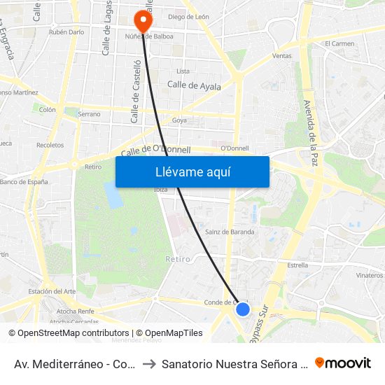 Av. Mediterráneo - Conde Casal to Sanatorio Nuestra Señora Del Rosario map