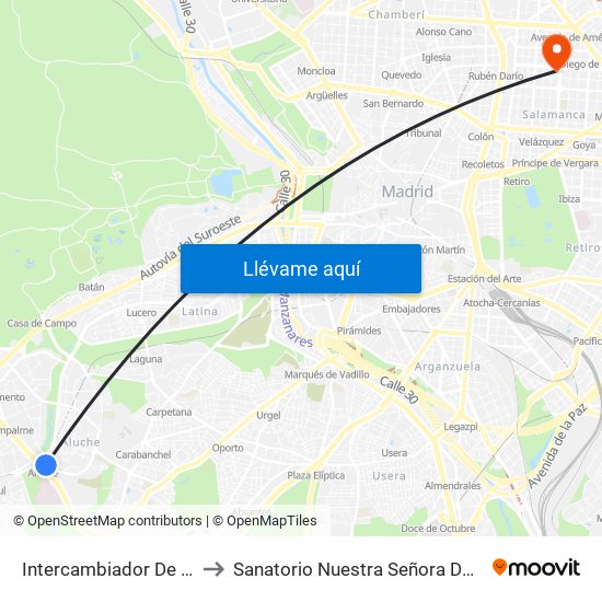 Intercambiador De Aluche to Sanatorio Nuestra Señora Del Rosario map