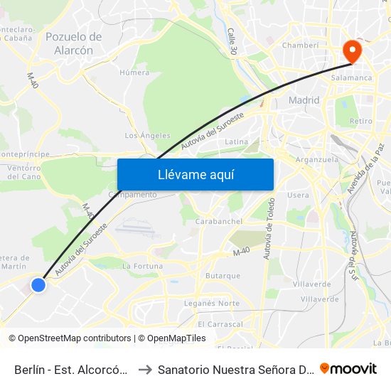 Berlín - Est. Alcorcón Central to Sanatorio Nuestra Señora Del Rosario map
