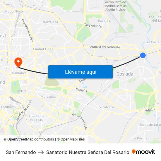 San Fernando to Sanatorio Nuestra Señora Del Rosario map