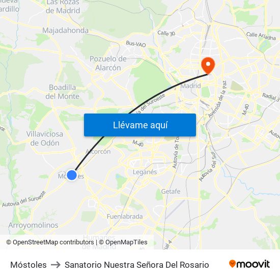 Móstoles to Sanatorio Nuestra Señora Del Rosario map