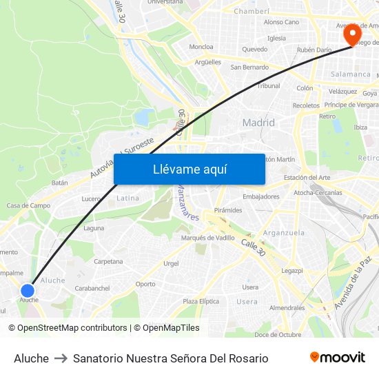 Aluche to Sanatorio Nuestra Señora Del Rosario map