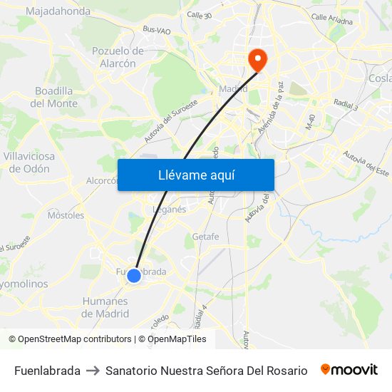 Fuenlabrada to Sanatorio Nuestra Señora Del Rosario map