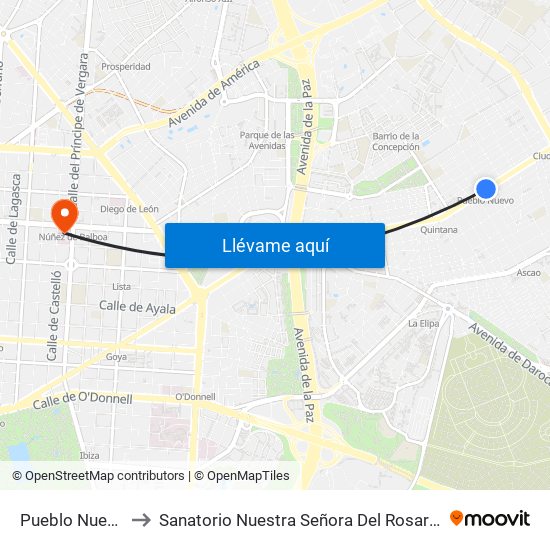 Pueblo Nuevo to Sanatorio Nuestra Señora Del Rosario map