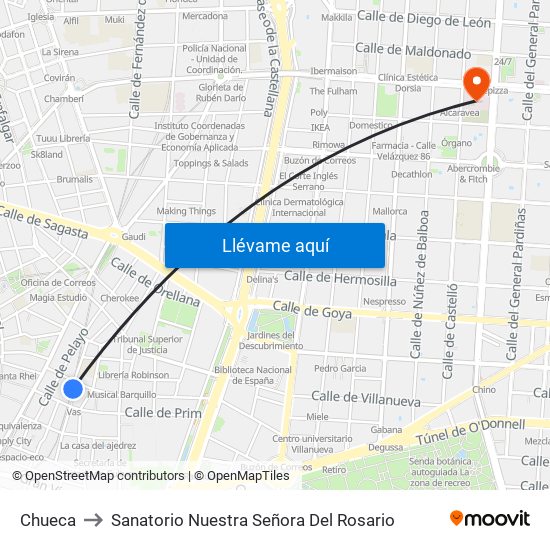 Chueca to Sanatorio Nuestra Señora Del Rosario map
