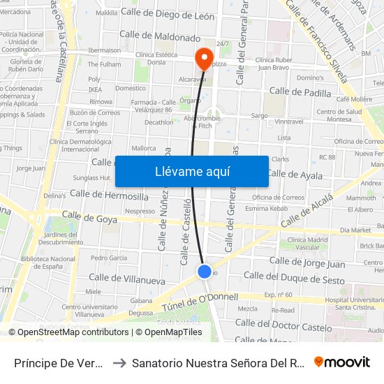 Príncipe De Vergara to Sanatorio Nuestra Señora Del Rosario map