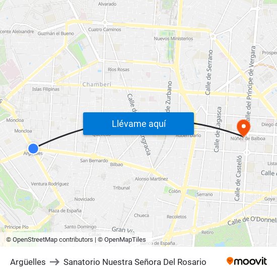 Argüelles to Sanatorio Nuestra Señora Del Rosario map