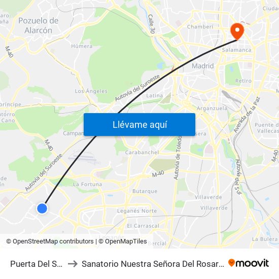 Puerta Del Sur to Sanatorio Nuestra Señora Del Rosario map