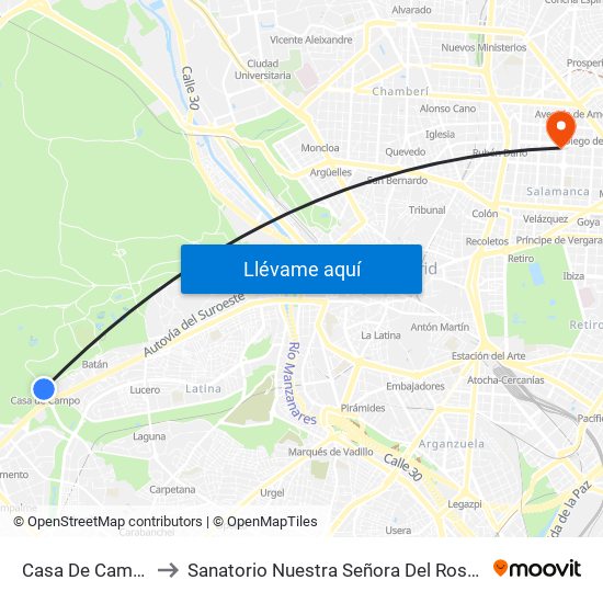 Casa De Campo to Sanatorio Nuestra Señora Del Rosario map