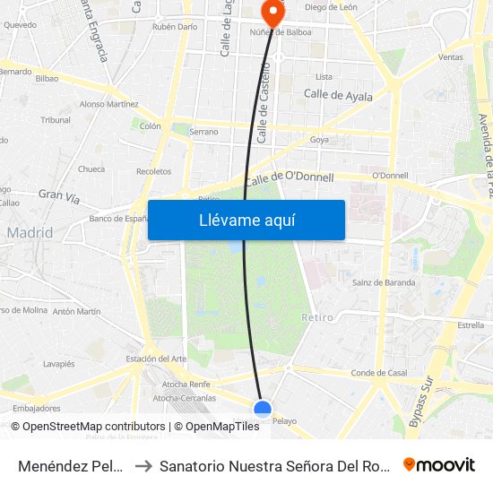 Menéndez Pelayo to Sanatorio Nuestra Señora Del Rosario map