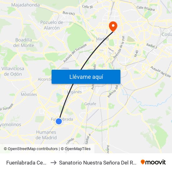 Fuenlabrada Central to Sanatorio Nuestra Señora Del Rosario map