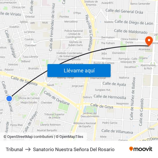 Tribunal to Sanatorio Nuestra Señora Del Rosario map