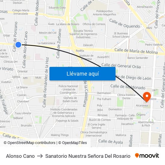 Alonso Cano to Sanatorio Nuestra Señora Del Rosario map