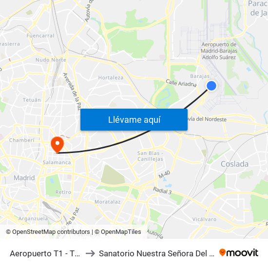 Aeropuerto T1 - T2 - T3 to Sanatorio Nuestra Señora Del Rosario map