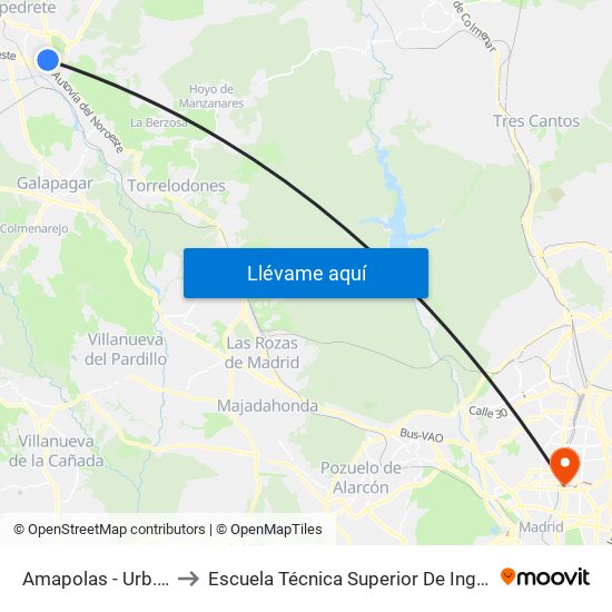Amapolas - Urb. Los Valles to Escuela Técnica Superior De Ingenieros Industriales map
