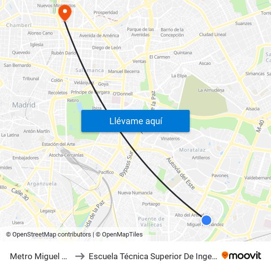 Metro Miguel Hernández to Escuela Técnica Superior De Ingenieros Industriales map