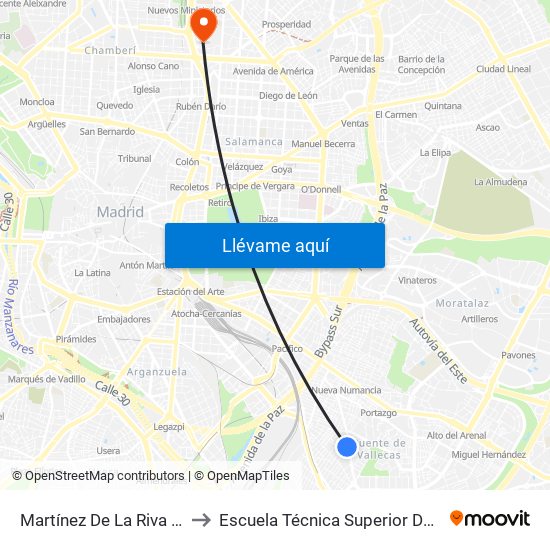 Martínez De La Riva - Puerto Bonaigua to Escuela Técnica Superior De Ingenieros Industriales map