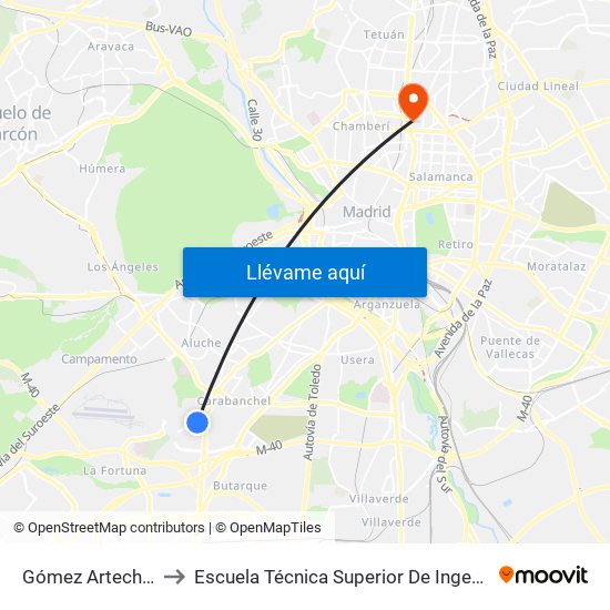 Gómez Arteche - Alzina to Escuela Técnica Superior De Ingenieros Industriales map
