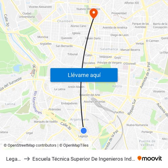 Legazpi to Escuela Técnica Superior De Ingenieros Industriales map