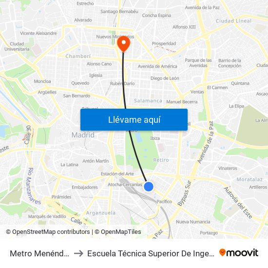 Metro Menéndez Pelayo to Escuela Técnica Superior De Ingenieros Industriales map