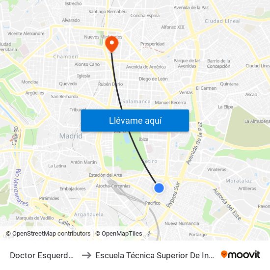 Doctor Esquerdo - Cavanilles to Escuela Técnica Superior De Ingenieros Industriales map