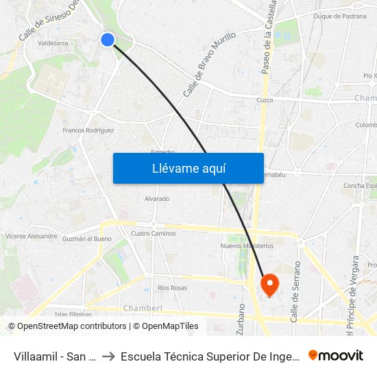 Villaamil - San Restituto to Escuela Técnica Superior De Ingenieros Industriales map