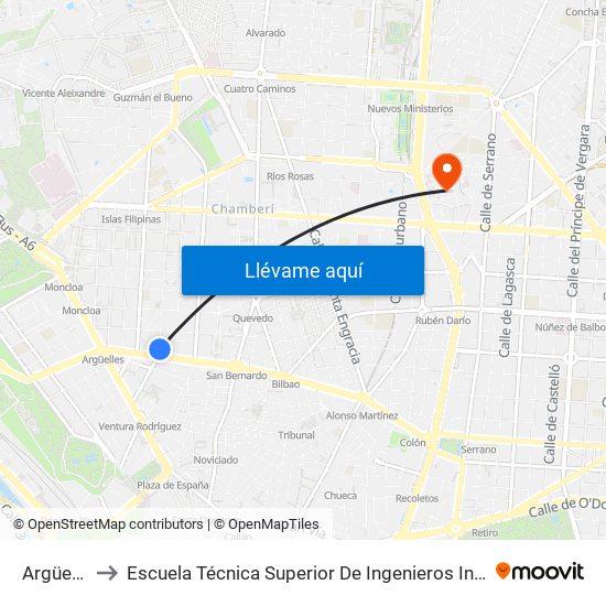 Argüelles to Escuela Técnica Superior De Ingenieros Industriales map