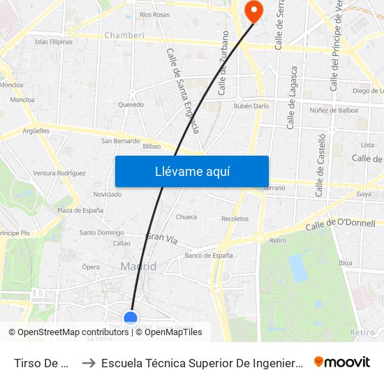 Tirso De Molina to Escuela Técnica Superior De Ingenieros Industriales map