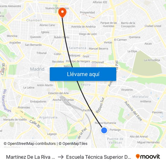 Martínez De La Riva - Sierra Carbonera to Escuela Técnica Superior De Ingenieros Industriales map
