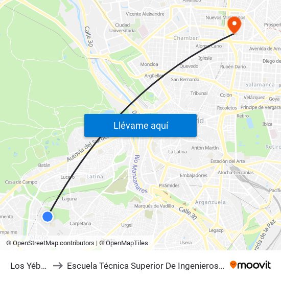 Los Yébenes to Escuela Técnica Superior De Ingenieros Industriales map