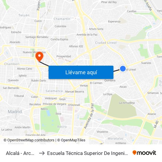 Alcalá - Arcones Gil to Escuela Técnica Superior De Ingenieros Industriales map