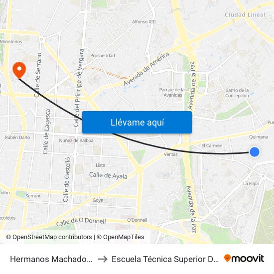 Hermanos Machado - Carlos Hernández to Escuela Técnica Superior De Ingenieros Industriales map