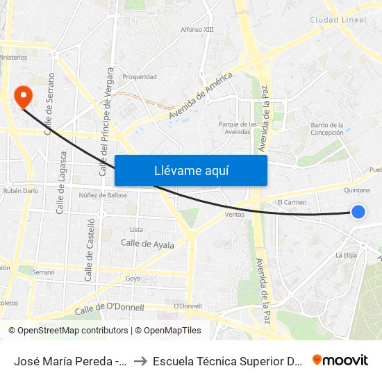José María Pereda - Carlos Hernández to Escuela Técnica Superior De Ingenieros Industriales map