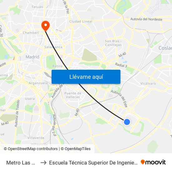 Metro Las Suertes to Escuela Técnica Superior De Ingenieros Industriales map