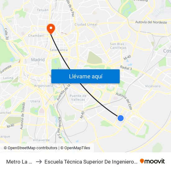 Metro La Gavia to Escuela Técnica Superior De Ingenieros Industriales map