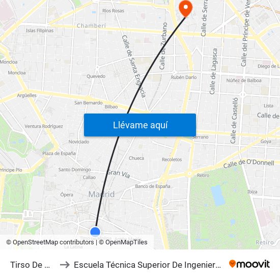 Tirso De Molina to Escuela Técnica Superior De Ingenieros Industriales map