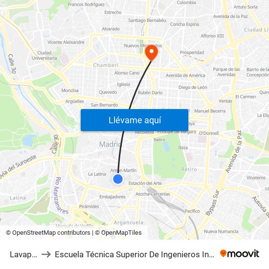 Lavapiés to Escuela Técnica Superior De Ingenieros Industriales map